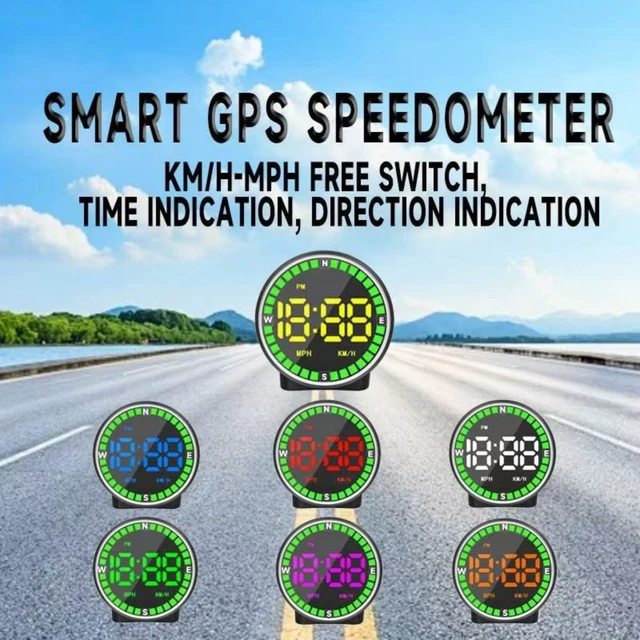Alt view image 5 of 6 - Car GPS HUD Smart Digital Speedometer Vehicle Speed Display Automotive Dashboard Compass Mode USB Powered KM/H MPH Switch Time and Direction Indicator Universal ABS 130g