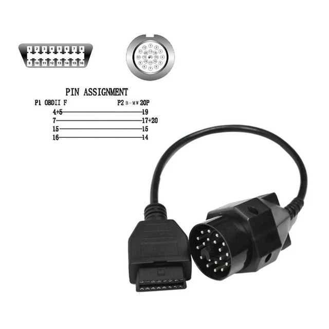 Alt view image 4 of 4 - 20 Pin to 16 Pin OBD1 to OBD2 Adapter Cable OBDII Diagnostic Connector 20-Pin Male to 16-Pin Female Data Link Cable for E30 E36 E34 E39 E38 E53 Vehicles 40cm/15.7in