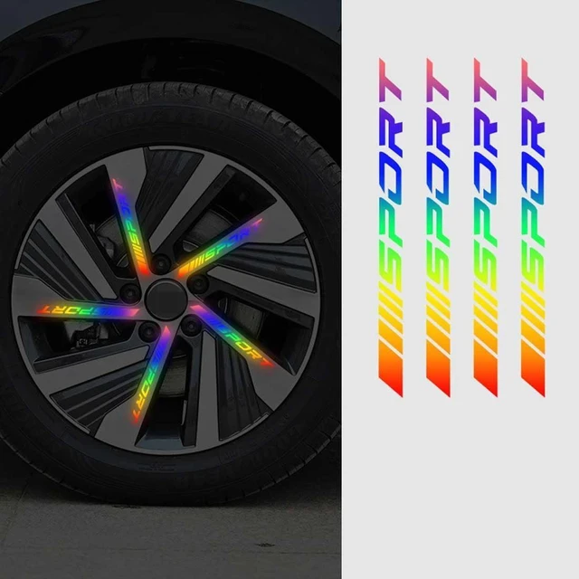 Main image of Car Wheel Hub Reflective Stickers Adhesive Wheel Rim Decals Night Light Sport Accessories for Cars Bicycles and Motorcycles Multicolor 10x7cm 16Pcs/Pack