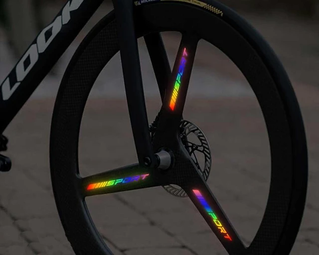 Alt view image 4 of 6 - Car Wheel Hub Reflective Stickers Adhesive Wheel Rim Decals Night Light Sport Accessories for Cars Bicycles and Motorcycles Multicolor 10x7cm 16Pcs/Pack