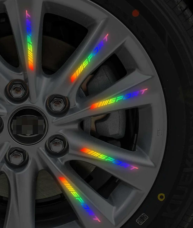 Alt view image 3 of 6 - Car Wheel Hub Reflective Stickers Adhesive Wheel Rim Decals Night Light Sport Accessories for Cars Bicycles and Motorcycles Multicolor 10x7cm 16Pcs/Pack
