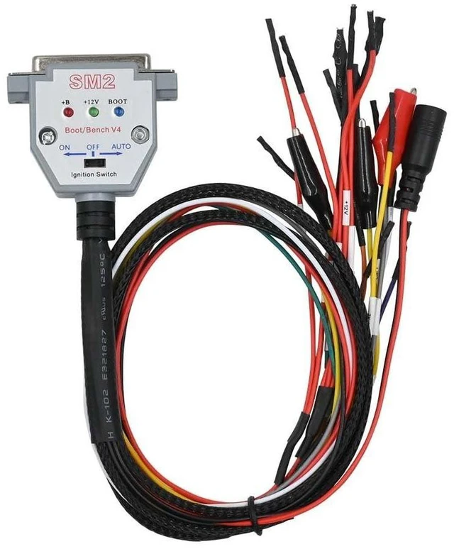 Main image of DB25 Boot Bench V4 Pinout Cable for SM2 PRO J2534 VCI ECU Read and Write Diagnostic Cable with 3 LED Lights ON/OFF and AUTO Modes Integrated Ignition Switch External Power Required