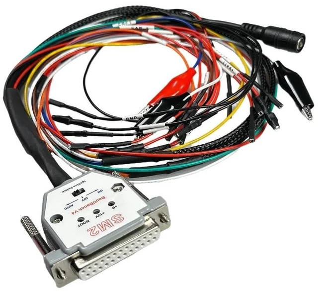 Alt view image 3 of 3 - DB25 Boot Bench V4 Pinout Cable for SM2 PRO J2534 VCI ECU Read and Write Diagnostic Cable with 3 LED Lights ON/OFF and AUTO Modes Integrated Ignition Switch External Power Required