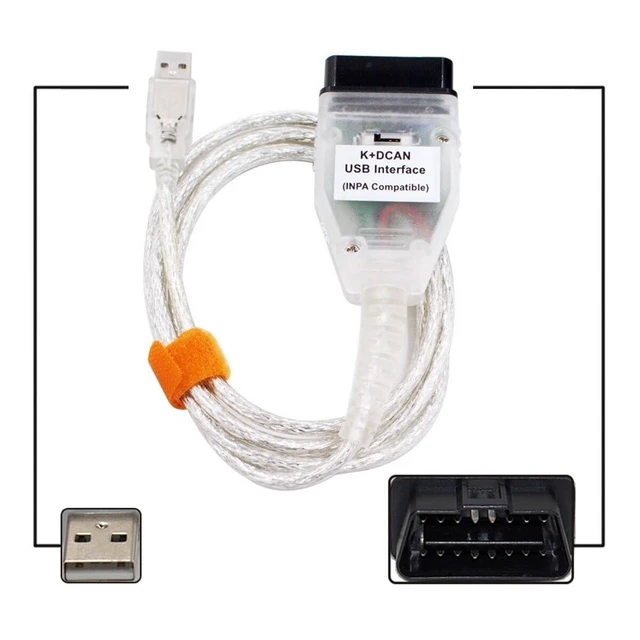 Alt view image 2 of 6 - FT232RL OBD2 Diagnostic USB Interface Cable Adapter K+D CAN Switch K-CAN PT-CAN Error Reading Coding Adaptations Driver Programming E60 E61 E70 E81 E83 E87 E90 E91 E92 E93 R56 White 2-Piece Kit