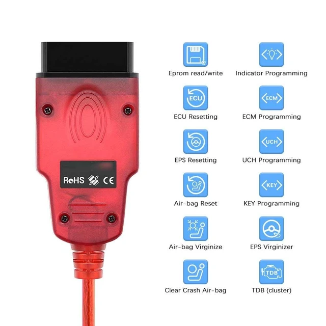Alt view image 2 of 3 - USB OBD2 Diagnostic Cable V1.99 ECU Programming Interface 16-Pin Connector Plug and Play Vehicle Error Code Reading Real-Time Sensor Data Monitoring Code Clearing Red