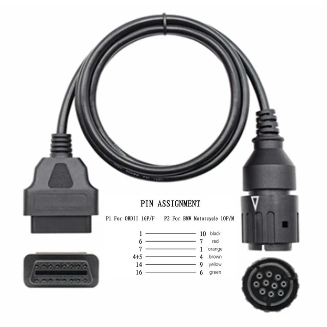 Alt view image 4 of 4 - 10Pin to 16Pin OBD2 Diagnostic Cable for Motorcycle Motorbike ICOM D System Connector Diagnostic Data Link for Vehicle Troubleshooting and Repair Maintenance 5FT/1.5M