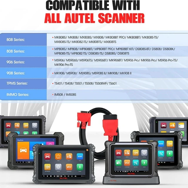 Alt view image 2 of 7 - 16-Pin OBD2 Test Cable Vehicle Diagnostic Cable DB15 Connector for MK808S MK808 MX808S MX808 MP808S MP808 DS808K DS808 DS708 MS906 IM508 IM508S IM508 PRO 908 909 Ultra Series 5.6ft/1.7m