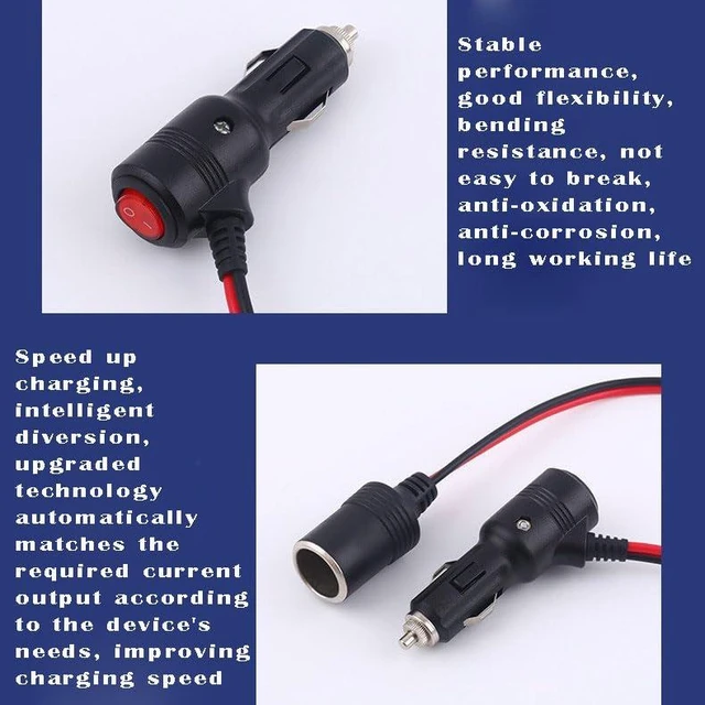 Alt view image 2 of 3 - Vehicle Cigarette Lighter Female Socket Power Supply Extension Cable 12-24V Input and Output 15A 120W with Switch Indicator Light and Built-in 15A Fuse for Charging 1.64FT/50CM