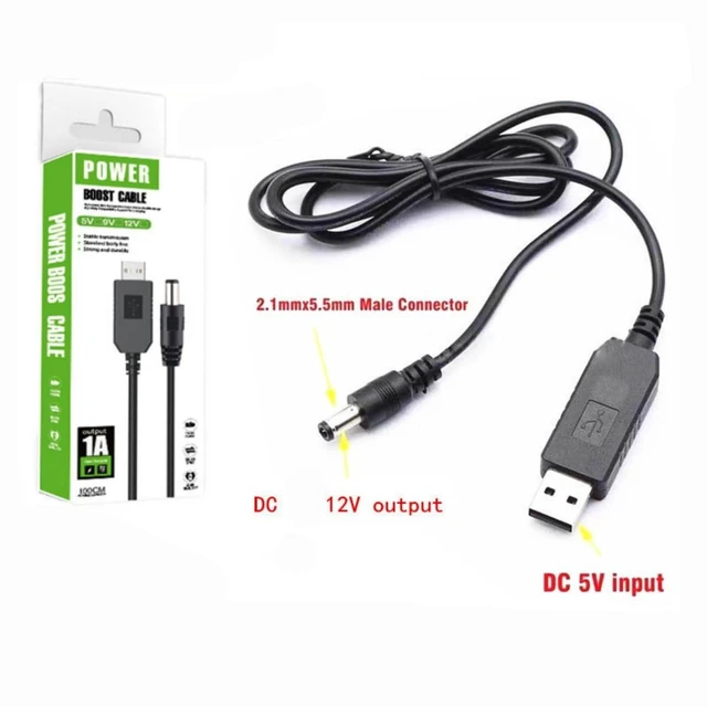 Alt view image 2 of 7 - USB DC 5V to 12V Boost Cable 5.5mm by 2.1mm Male Connector 1A DC Power Supply Cord Model DC5V-12V PVC Voltage Booster Cable for USB Hub USB Lamp USB Fan and USB Speaker Black 1 Meter 1pc