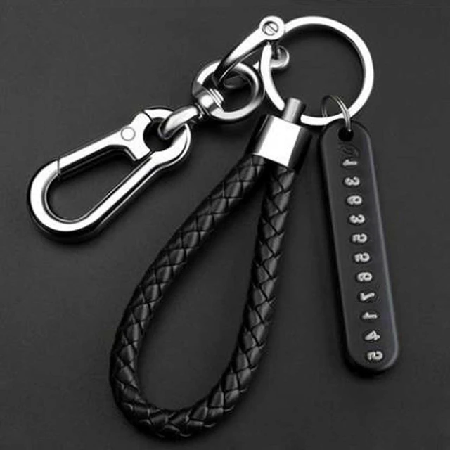 Alt view image 3 of 7 - Car Keychain Set with Phone Number Plate Pendant Braided Rope Lock Key Rings for Motorcycle and Car Keys Anti-Loss Key Holder for Home Office and Vehicle Use Lightweight Easy-Carry