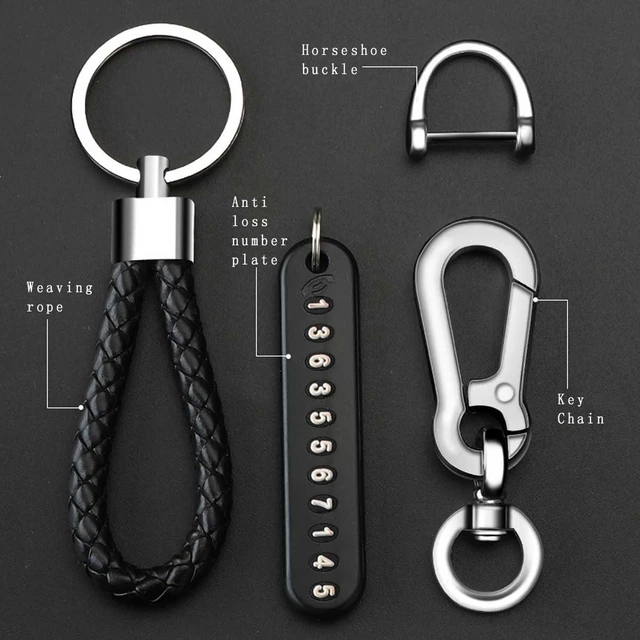 Alt view image 4 of 7 - Car Keychain Set with Phone Number Plate Pendant Braided Rope Lock Key Rings for Motorcycle and Car Keys Anti-Loss Key Holder for Home Office and Vehicle Use Lightweight Easy-Carry