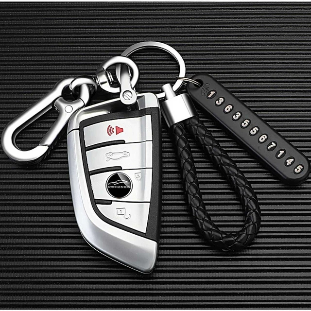 Alt view image 7 of 7 - Car Keychain Set with Phone Number Plate Pendant Braided Rope Lock Key Rings for Motorcycle and Car Keys Anti-Loss Key Holder for Home Office and Vehicle Use Lightweight Easy-Carry