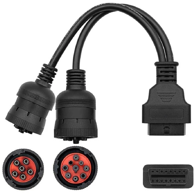 Main image of OBD2 16pin Female Diagnostic Cable Adapter 6+9pin J1708 J1939 CANBUS Communication Y Cable Factory 9 Pin Connector J1708/J1587 Data Heavy Duty Diesel Truck Bus Trailer Approx 20cm