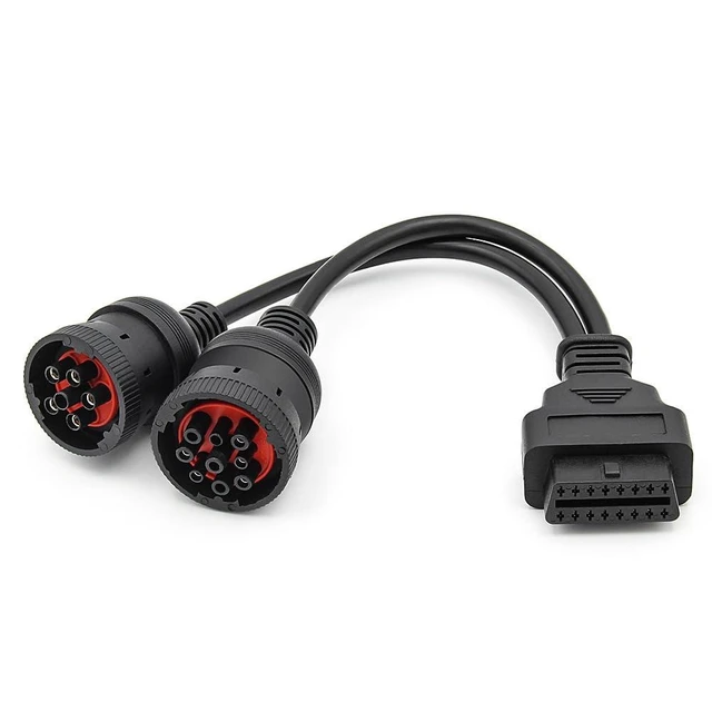 Alt view image 5 of 5 - OBD2 16pin Female Diagnostic Cable Adapter 6+9pin J1708 J1939 CANBUS Communication Y Cable Factory 9 Pin Connector J1708/J1587 Data Heavy Duty Diesel Truck Bus Trailer Approx 20cm