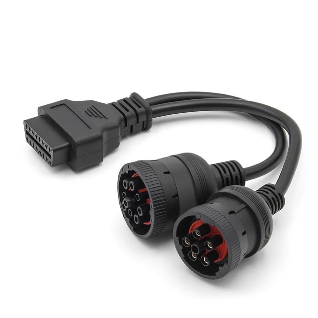 Alt view image 2 of 5 - OBD2 16pin Female Diagnostic Cable Adapter 6+9pin J1708 J1939 CANBUS Communication Y Cable Factory 9 Pin Connector J1708/J1587 Data Heavy Duty Diesel Truck Bus Trailer Approx 20cm
