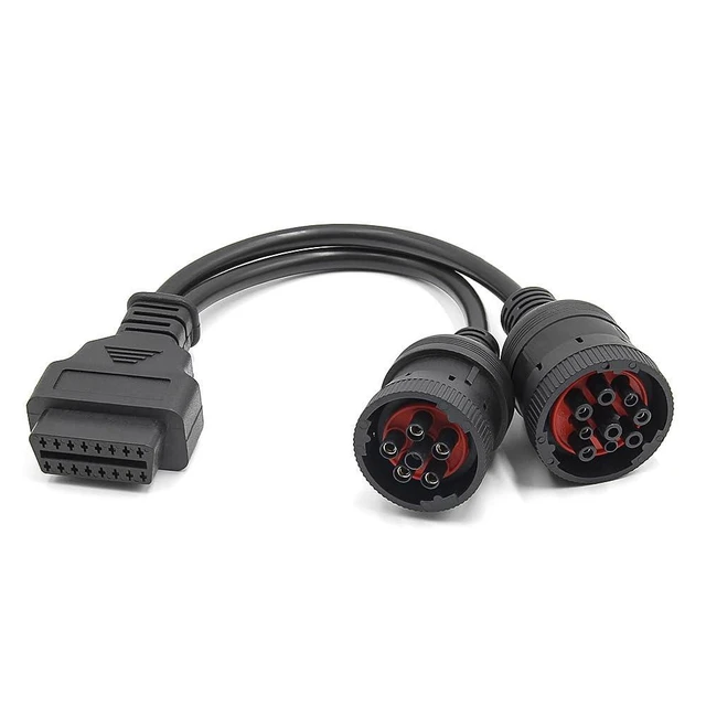 Alt view image 4 of 5 - OBD2 16pin Female Diagnostic Cable Adapter 6+9pin J1708 J1939 CANBUS Communication Y Cable Factory 9 Pin Connector J1708/J1587 Data Heavy Duty Diesel Truck Bus Trailer Approx 20cm