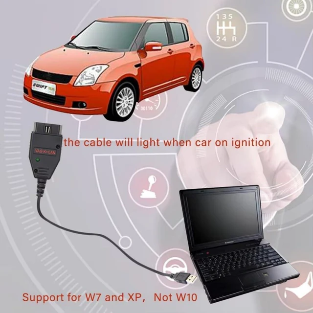 Alt view image 4 of 7 - OBD2 Diagnostic Cable for VAG K+CAN Commander v1.4 USB to OBD-II 16-Pin Interface ECU Programming Code Reader Vehicle Diagnostics Fault Code Reading Real-Time Data Monitoring LED Approx. 4 Feet