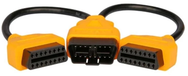 Main image of 16-Pin OBD2 Splitter Cable 1 to 2 Vehicle Diagnostic Extension Cable with Separate Male and Female Connectors 1/2 Conversion for Multiple Diagnostic Tools Compact Portable Design Yellow 0.98FT/30CM