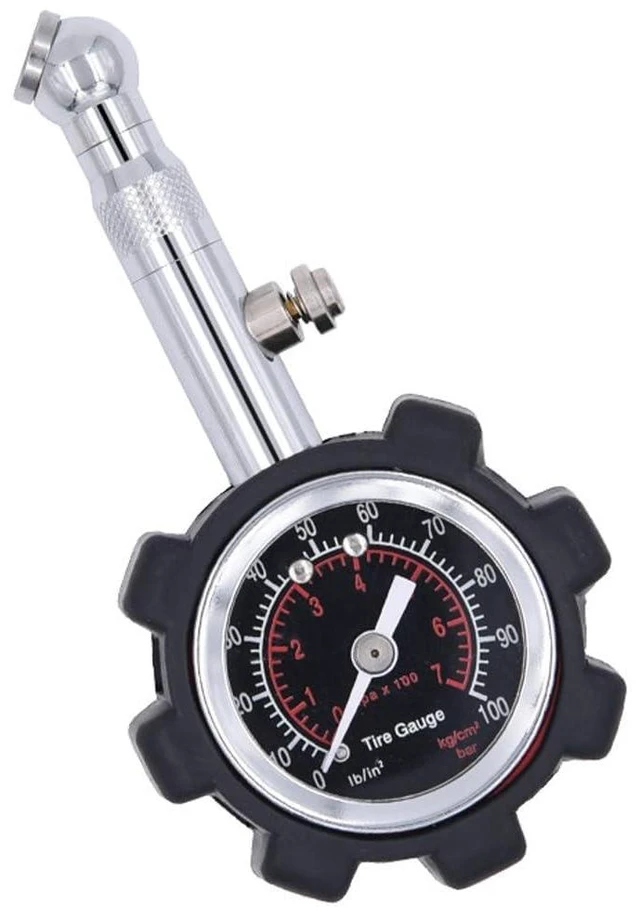 Main image of 100PSI Analog Tire Pressure Gauge Mechanical Air Pressure Tester with 1.5 Inch Dial ±1.5% Mid Range Accuracy 360-Degree Swivel Chuck Pressure Hold and Reset Bleeder Valve Cars Trucks Bikes