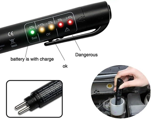 Alt view image 2 of 6 - Brake Fluid Tester Pen Automotive Diagnostic Tool Brake Fluid Quality Tester 5 LED Water Content Indicators LR03 AAA 1.5V Battery Not Included Black 155mm/6.1in