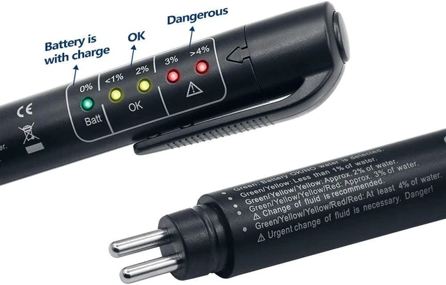 Alt view image 3 of 6 - Brake Fluid Tester Pen Automotive Diagnostic Tool Brake Fluid Quality Tester 5 LED Water Content Indicators LR03 AAA 1.5V Battery Not Included Black 155mm/6.1in