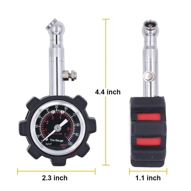 Alt view image 2 of 7 - 100PSI Analog Tire Pressure Gauge Mechanical Air Pressure Tester with 1.5 Inch Dial ±1.5% Mid Range Accuracy 360-Degree Swivel Chuck Pressure Hold and Reset Bleeder Valve Cars Trucks Bikes
