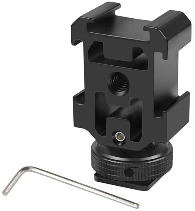 Main image of Triple Hot Shoe Adapter Bracket Aluminum Alloy 3-Head Cold Shoe Extension with Bottom 1/4 Screw Hole DSLR Camera LED Video Microphone Flash Light Tripod Holder Black 5.1 x 3 x 2.5cm