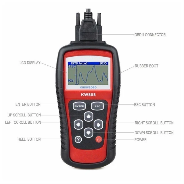 Alt view image 4 of 7 - KW808 OBD2 OBDII EOBD Car Diagnostic Code Reader Vehicle Fault Code Tester and OBD-II Diagnostic Tool with 16-Pin Connectivity Live PCM Data O2 Sensor Tests DTC Lookup USB Printing 6-Foot Cable