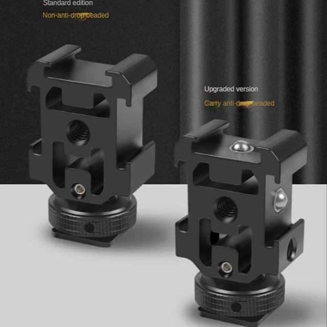 Alt view image 3 of 7 - Triple Hot Shoe Adapter Bracket Aluminum Alloy 3-Head Cold Shoe Extension with Bottom 1/4 Screw Hole DSLR Camera LED Video Microphone Flash Light Tripod Holder Black 5.1 x 3 x 2.5cm