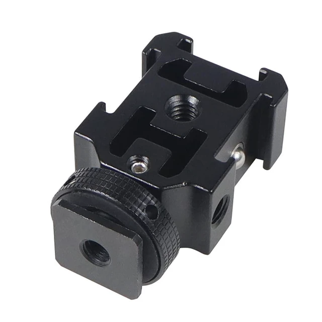 Alt view image 2 of 7 - Triple Hot Shoe Adapter Bracket Aluminum Alloy 3-Head Cold Shoe Extension with Bottom 1/4 Screw Hole DSLR Camera LED Video Microphone Flash Light Tripod Holder Black 5.1 x 3 x 2.5cm