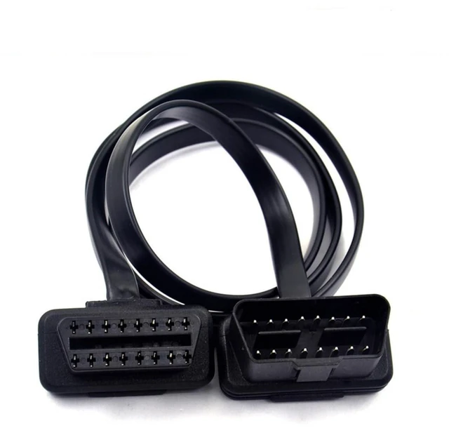 Main image of OBD2 16 Pin J-1962 Male to Female Extension Cable Thin Flat 2FT/60cm Car Diagnostic Tool Cable with Molded Connectors for Vehicle On-Board Diagnostics and Coding Black