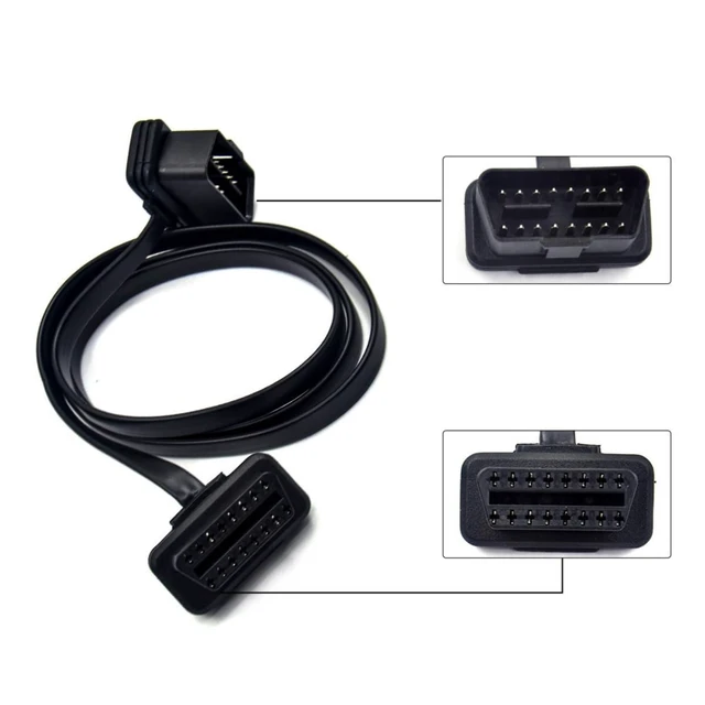 Alt view image 2 of 4 - OBD2 16 Pin J-1962 Male to Female Extension Cable Thin Flat 2FT/60cm Car Diagnostic Tool Cable with Molded Connectors for Vehicle On-Board Diagnostics and Coding Black