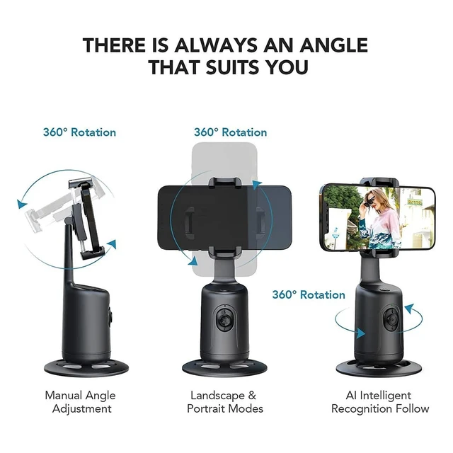 Alt view image 4 of 7 - AI Face Tracking Phone Gimbal Stabilizer 360° Rotation Desktop Handheld Gimbal Phone Tripod with 1/4 Tripod Interface Gesture Control Horizontal Vertical Switching for Live Streaming Black