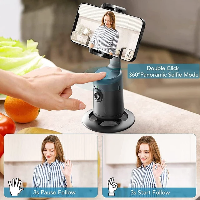Alt view image 6 of 7 - AI Face Tracking Phone Gimbal Stabilizer 360° Rotation Desktop Handheld Gimbal Phone Tripod with 1/4 Tripod Interface Gesture Control Horizontal Vertical Switching for Live Streaming Black