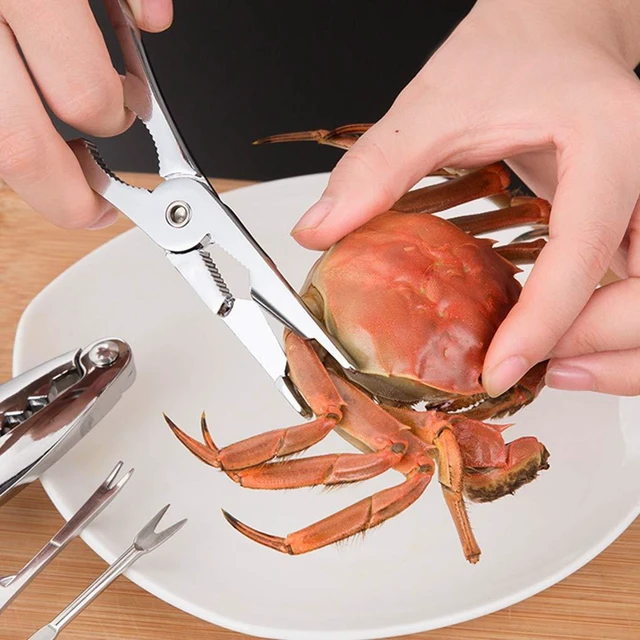 Alt view image 4 of 7 - Seafood Tool Set with Storage Box 4 Stainless Steel Seafood Forks 2 Lobster Crackers Die Cast Zinc Alloy 16 cm and 17.5 cm Forks 15 x 2 cm and 17.8 x 3 cm Crackers for Crab Lobster 6 Pieces