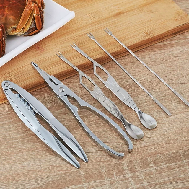 Alt view image 3 of 7 - Seafood Tool Set with Storage Box 4 Stainless Steel Seafood Forks 2 Lobster Crackers Die Cast Zinc Alloy 16 cm and 17.5 cm Forks 15 x 2 cm and 17.8 x 3 cm Crackers for Crab Lobster 6 Pieces
