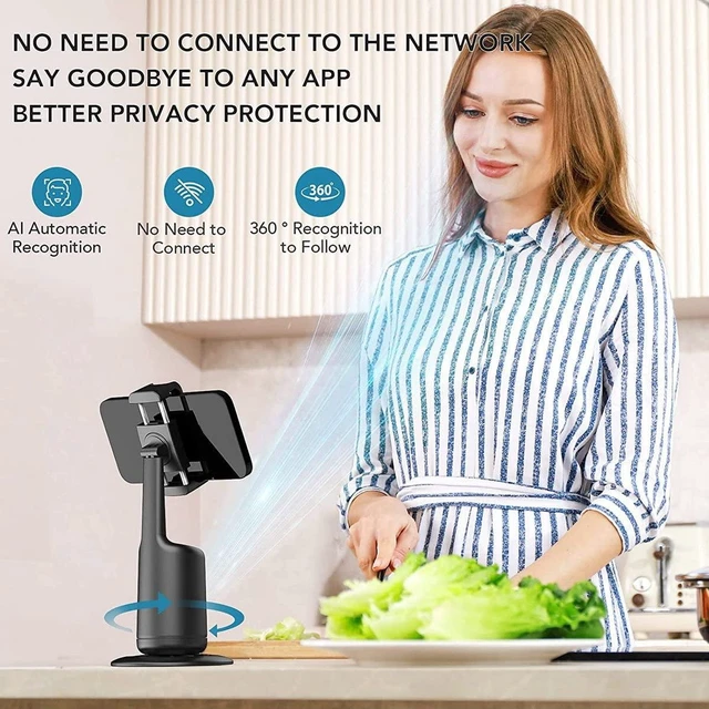 Alt view image 5 of 7 - AI Face Tracking Phone Gimbal Stabilizer 360° Rotation Desktop Handheld Gimbal Phone Tripod with 1/4 Tripod Interface Gesture Control Horizontal Vertical Switching for Live Streaming Black