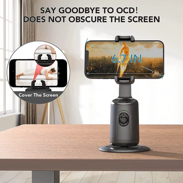 Alt view image 7 of 7 - AI Face Tracking Phone Gimbal Stabilizer 360° Rotation Desktop Handheld Gimbal Phone Tripod with 1/4 Tripod Interface Gesture Control Horizontal Vertical Switching for Live Streaming Black