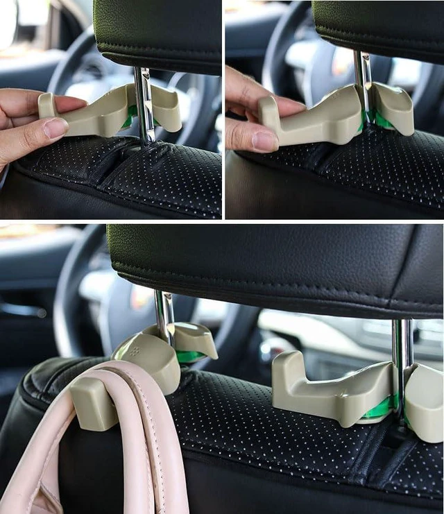 Alt view image 4 of 4 - Universal Car Seat Back Hidden Hook Multi Function Vehicle Seat Hanger ABS Construction Rear Seat Accessory Supports About 8 kg Fits Any Car Beige 1 Pair/Pack
