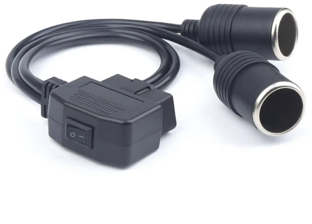 Main image of 16-Pin OBD2 Power Adapter Cable Dual 12V Cigarette Lighter Female Sockets with Independent Switch 18AWG Vehicle Power Supply Extension for Car Truck RV 1.8FT/50cm