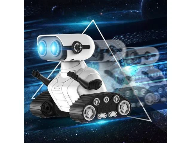 Alt view image 3 of 7 - Rechargeable RC Robot Toy with Remote Control Tracked Robot for Kids with Adjustable Gesture LED Eyes Voice Function 3 Songs Forward and Backward Movement Left and Right Steering Dancing Demo Mode