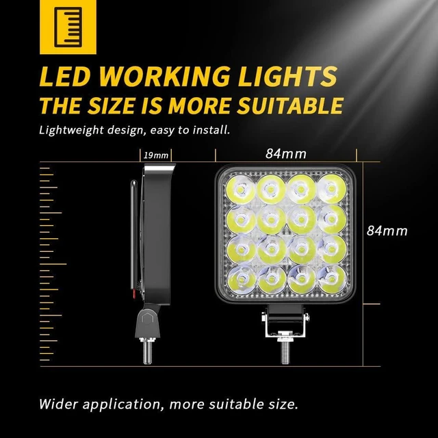 Alt view image 3 of 6 - H-MINI-F-16 48W 16 LED Mini White Work Light Spotlight DC 9-30V 1200LM 6500K IP65 Waterproof Aluminum Lamp with 3030 LED Chips 50000 Hours for Cars Motorcycles Trucks Boats Off-Road Vehicles Forklifts