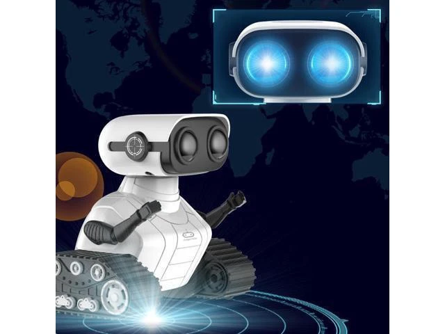 Alt view image 4 of 7 - Rechargeable RC Robot Toy with Remote Control Tracked Robot for Kids with Adjustable Gesture LED Eyes Voice Function 3 Songs Forward and Backward Movement Left and Right Steering Dancing Demo Mode