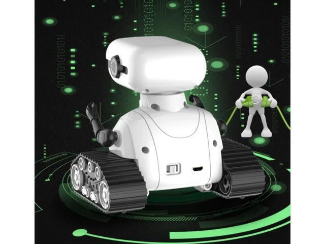 Alt view image 6 of 7 - Rechargeable RC Robot Toy with Remote Control Tracked Robot for Kids with Adjustable Gesture LED Eyes Voice Function 3 Songs Forward and Backward Movement Left and Right Steering Dancing Demo Mode