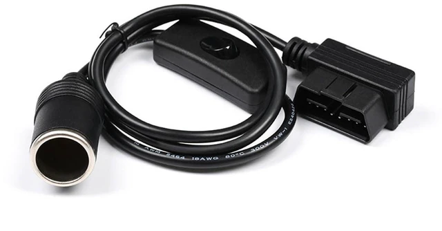 Main image of 16-Pin OBD2 to Cigarette Lighter Female Socket Adapter Cable with Switch 12V Vehicle Power Extension Supply Cable for Dashcams Phone Chargers and Other Electronics 3.28FT/100cm