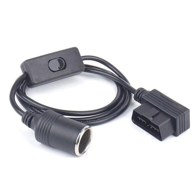 Alt view image 3 of 3 - 16-Pin OBD2 to Cigarette Lighter Female Socket Adapter Cable with Switch 12V Vehicle Power Extension Supply Cable for Dashcams Phone Chargers and Other Electronics 3.28FT/100cm
