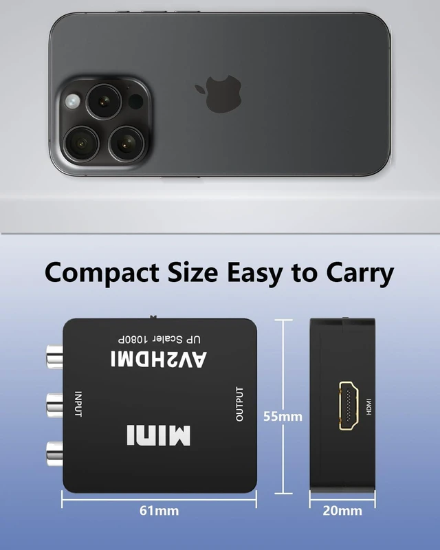Alt view image 7 of 7 - AV2HDMI RCA to HDMI Converter Composite Video to HDMI Adapter AV Video Converter for VCR DVD VHS Players and Gaming Consoles PAL NTSC SECAM 720P/1080P 60Hz 5V 1A Black