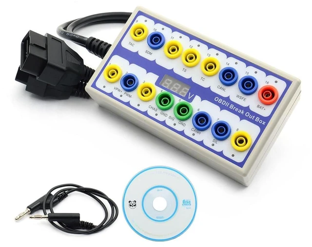 Main image of OBD2 Protocol Detector and Breakout Box Automotive Diagnostic Tool for Signal Testing 16-Pin Interface with Digital Voltage Display CAN Bus Monitoring OBD-II Connector Cable and Software CD