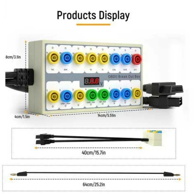 Alt view image 7 of 7 - OBD2 Protocol Detector and Breakout Box Automotive Diagnostic Tool for Signal Testing 16-Pin Interface with Digital Voltage Display CAN Bus Monitoring OBD-II Connector Cable and Software CD