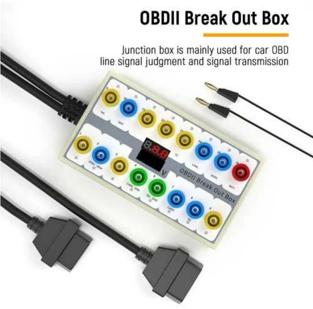 Alt view image 2 of 7 - OBD2 Protocol Detector and Breakout Box Automotive Diagnostic Tool for Signal Testing 16-Pin Interface with Digital Voltage Display CAN Bus Monitoring OBD-II Connector Cable and Software CD